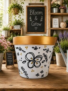 Hand-Painted Floral Terracotta Pot | Modern Boho Planter